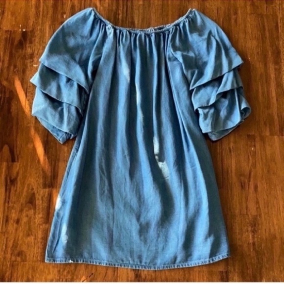 Zara Dresses & Skirts - Zara Blue Chambray Bubble Sleeve Mini Dress axS NWOT